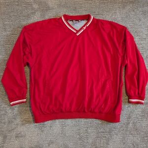 Y2K Reebok Red V-Neck Pullover Lined Windbreaker Sweatshirt 3XL